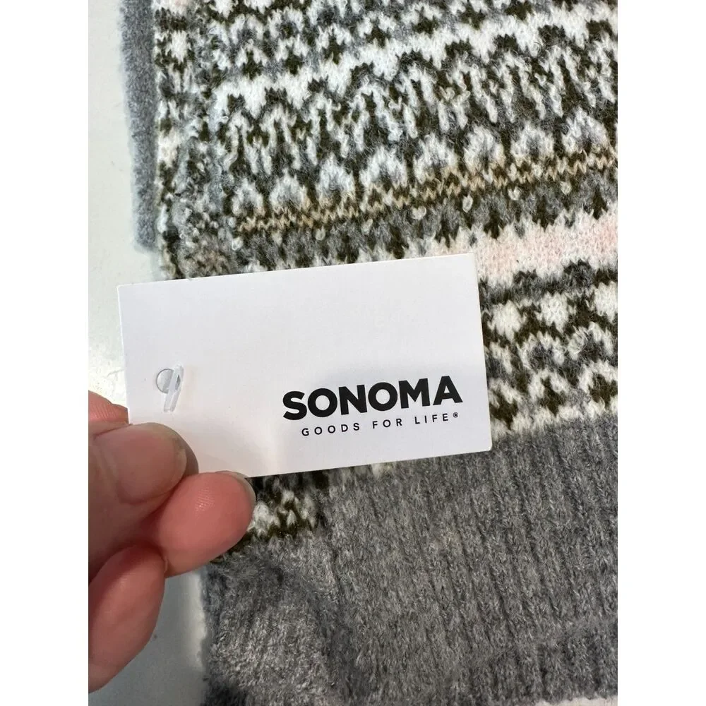 NWT Sonoma Fair Isle Knit Scarf Gray